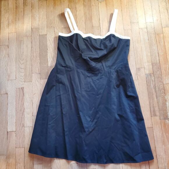 Vintage 90s Y2K Black White Trim Sleeveless Midi Dress Goth Summer VIbes Size 24 - Picture 9 of 11